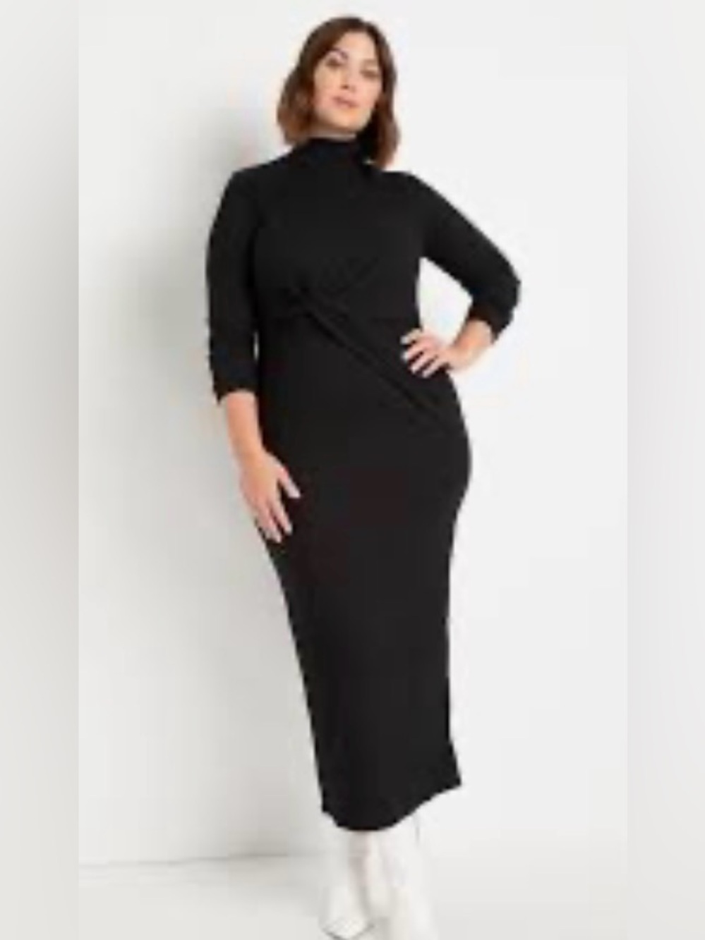 Eloquii Black Maxi Turtleneck Dress with Twist Detail